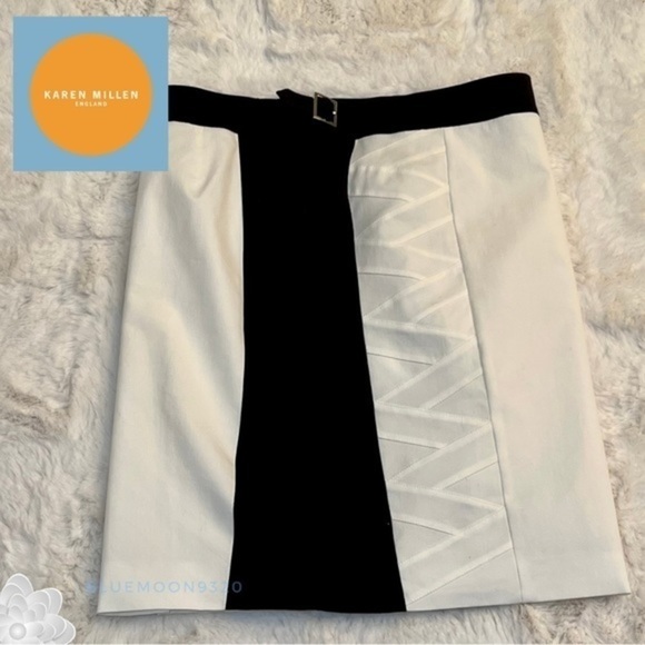 KAREN MILLEN ENGLAND Black and White Color Pencil Skirt NWT 6 See Measurements - Picture 9 of 12